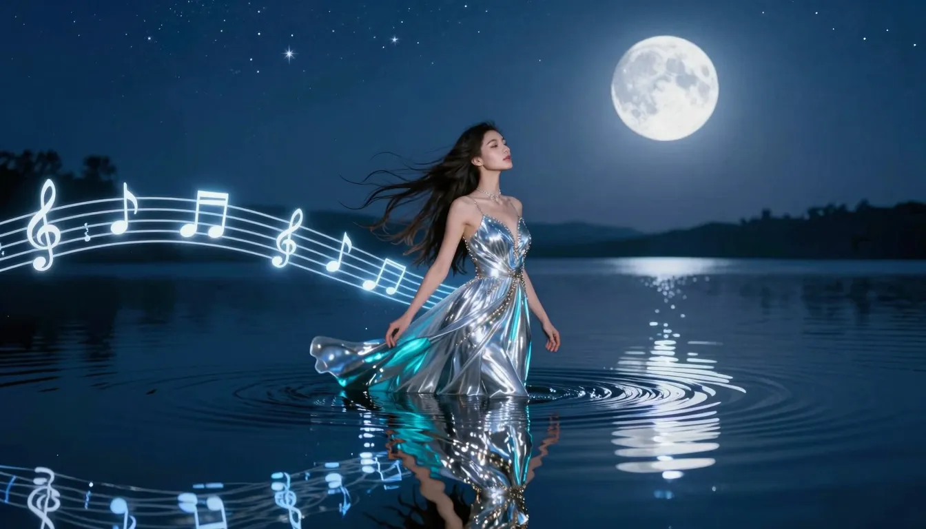 A beautiful European woman with long hair floating on the su...