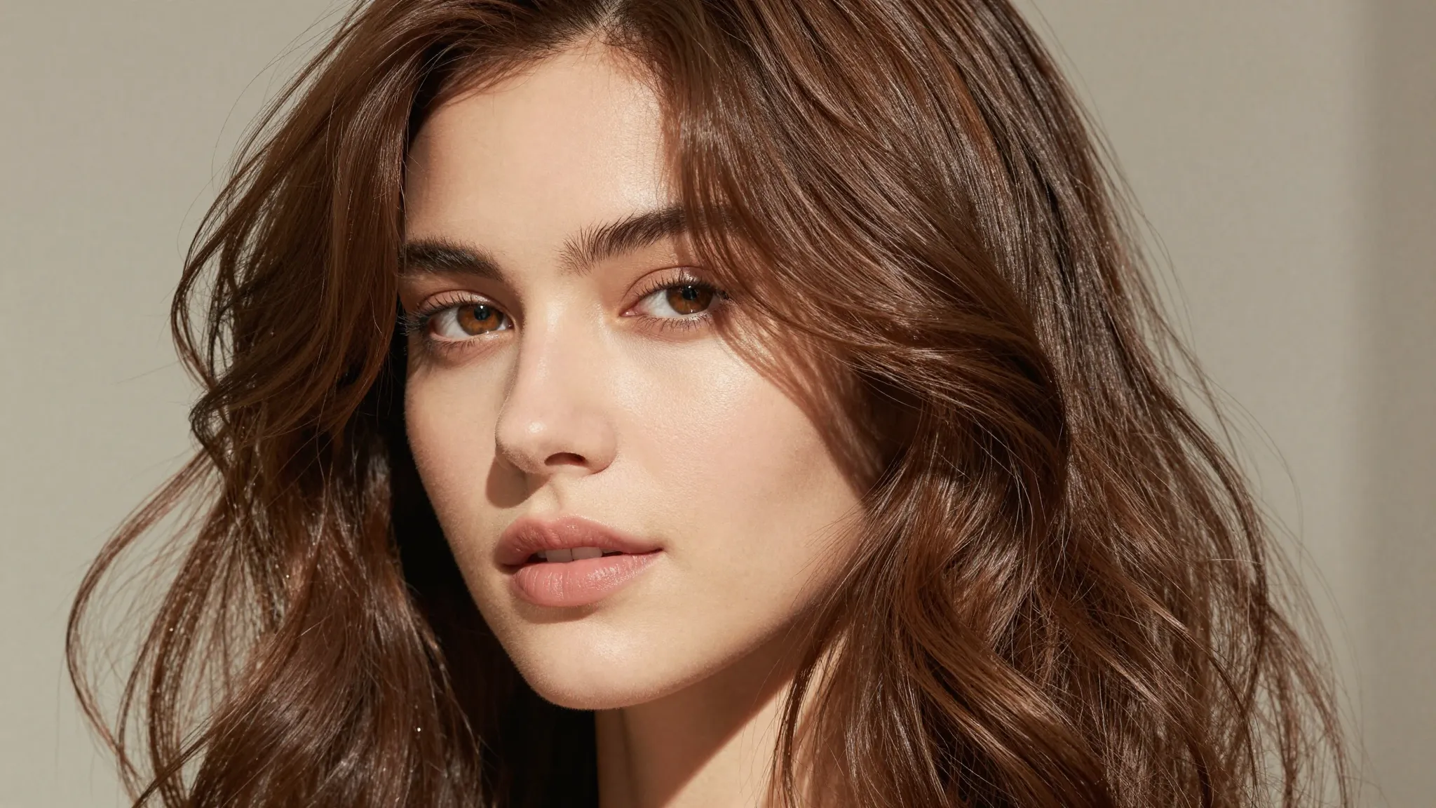 Close-up portrait of a woman with professional AirTouch hair...