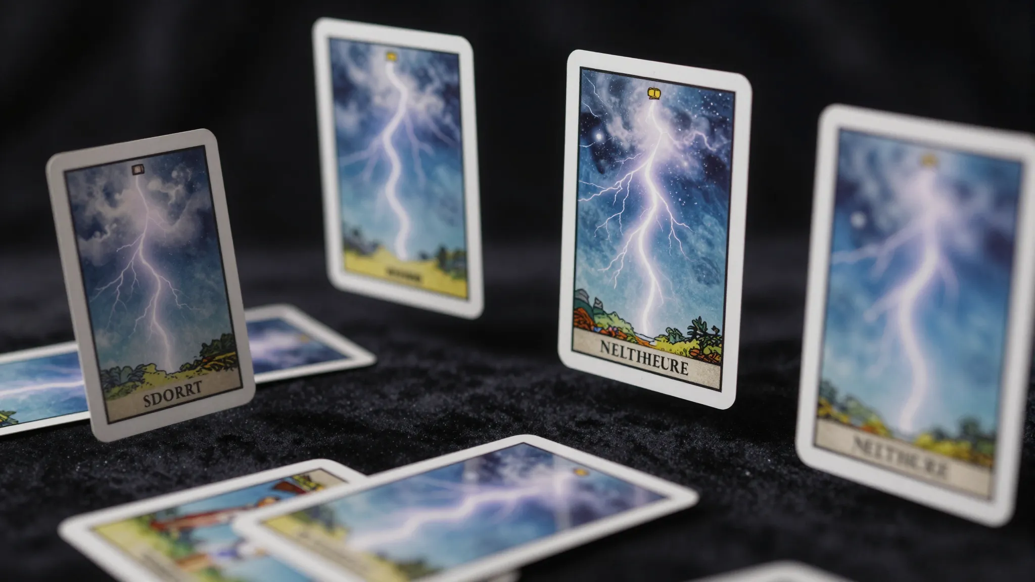 A deck of tarot cards made of liquid glass floating in zero ...
