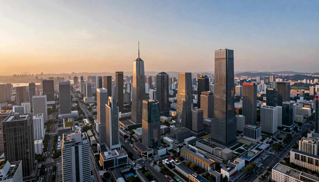 A wide angle shot of a futuristic city landscape, vast persp...