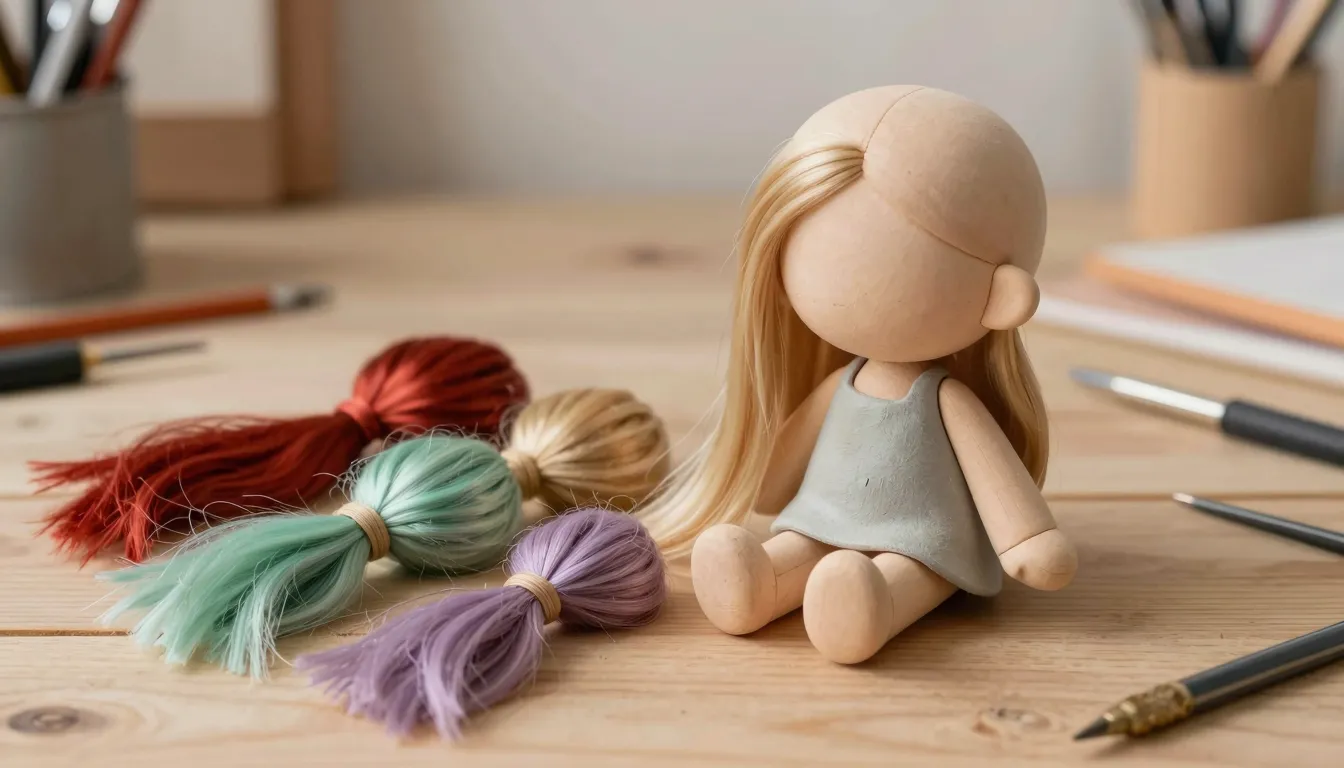 A charming, unfinished gnome girl toy made in mixed media, s...