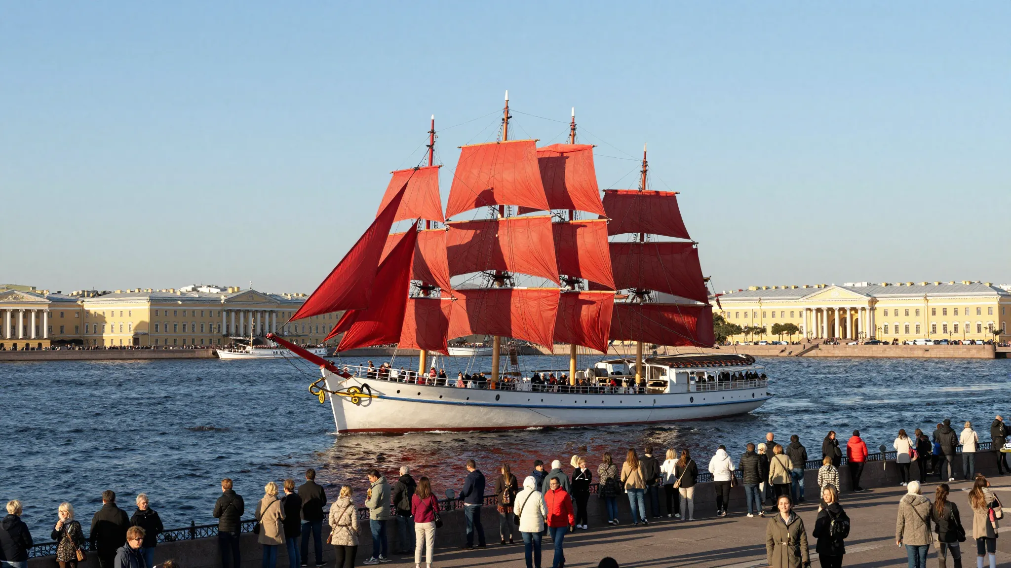 A cinematic view of the Neva river in Saint Petersburg, a la...