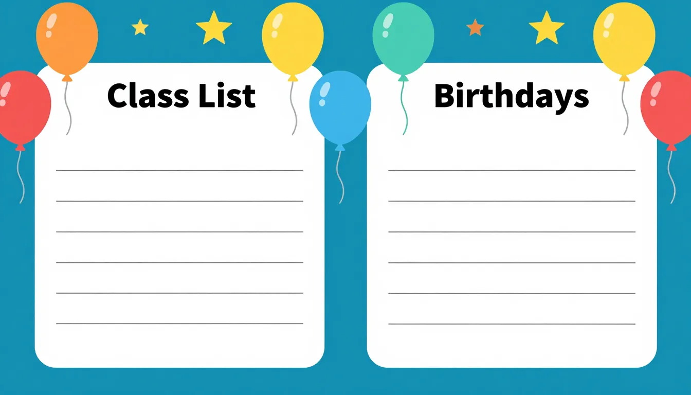 A4 vertical school template for 'Class List' and 'Birthdays'...