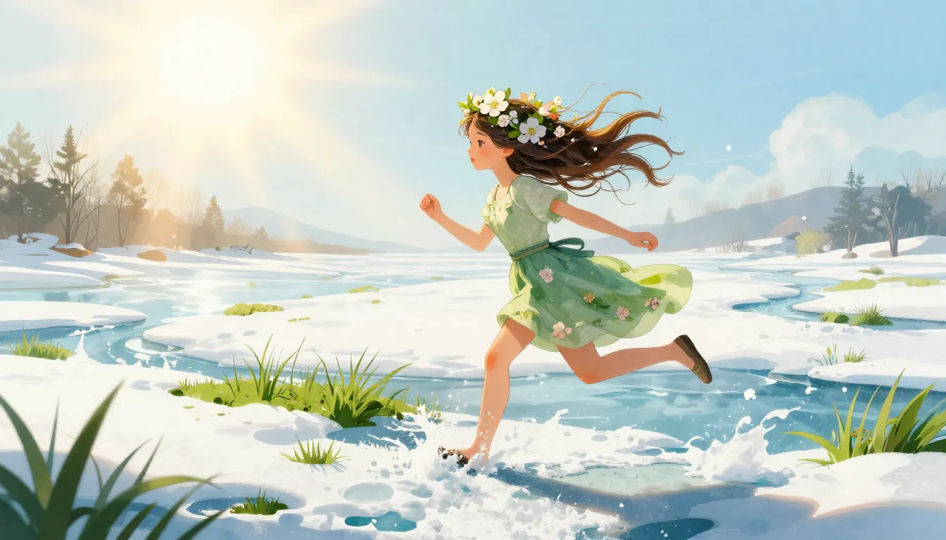 Digital art of a personification of Spring, a girl with flow...