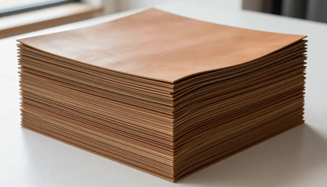 A stack of high-quality Italian leather sheets in earthy ton...