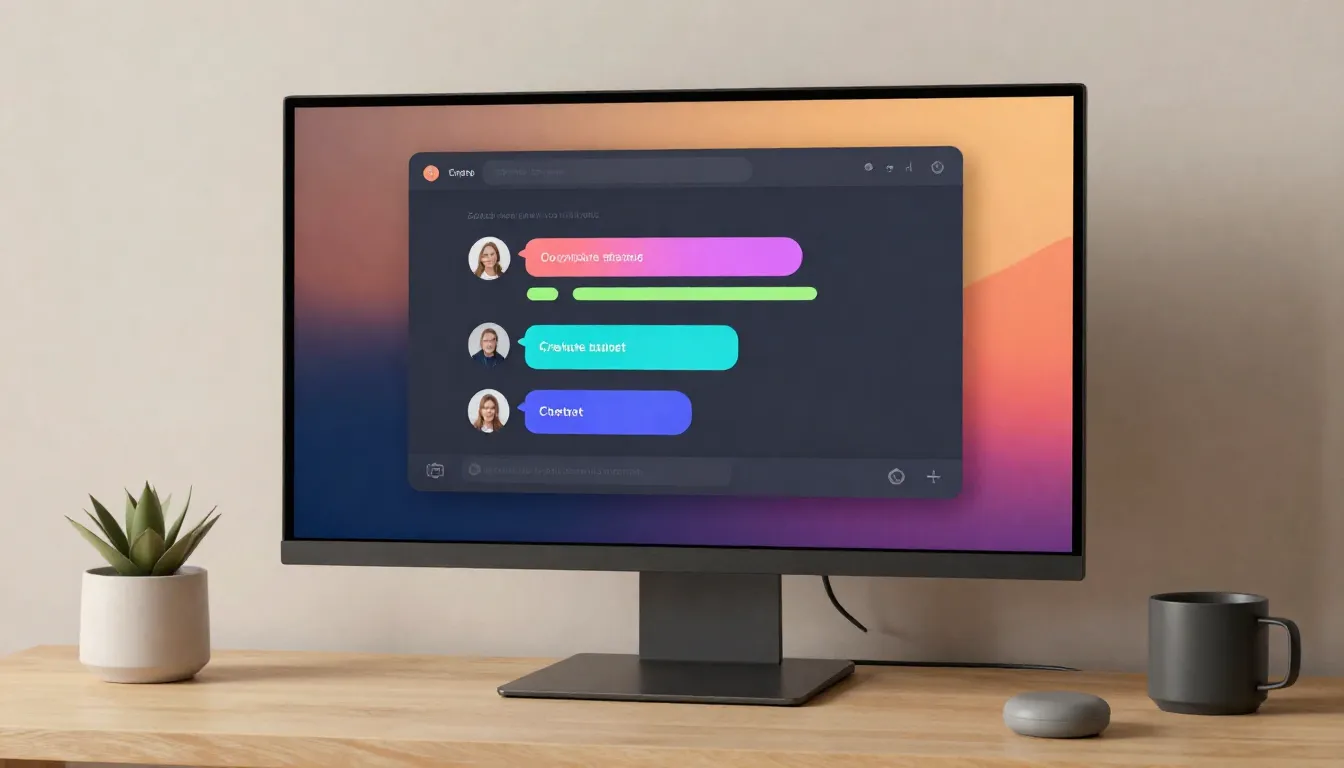 A minimalist streaming setup with a large monitor showing a ...