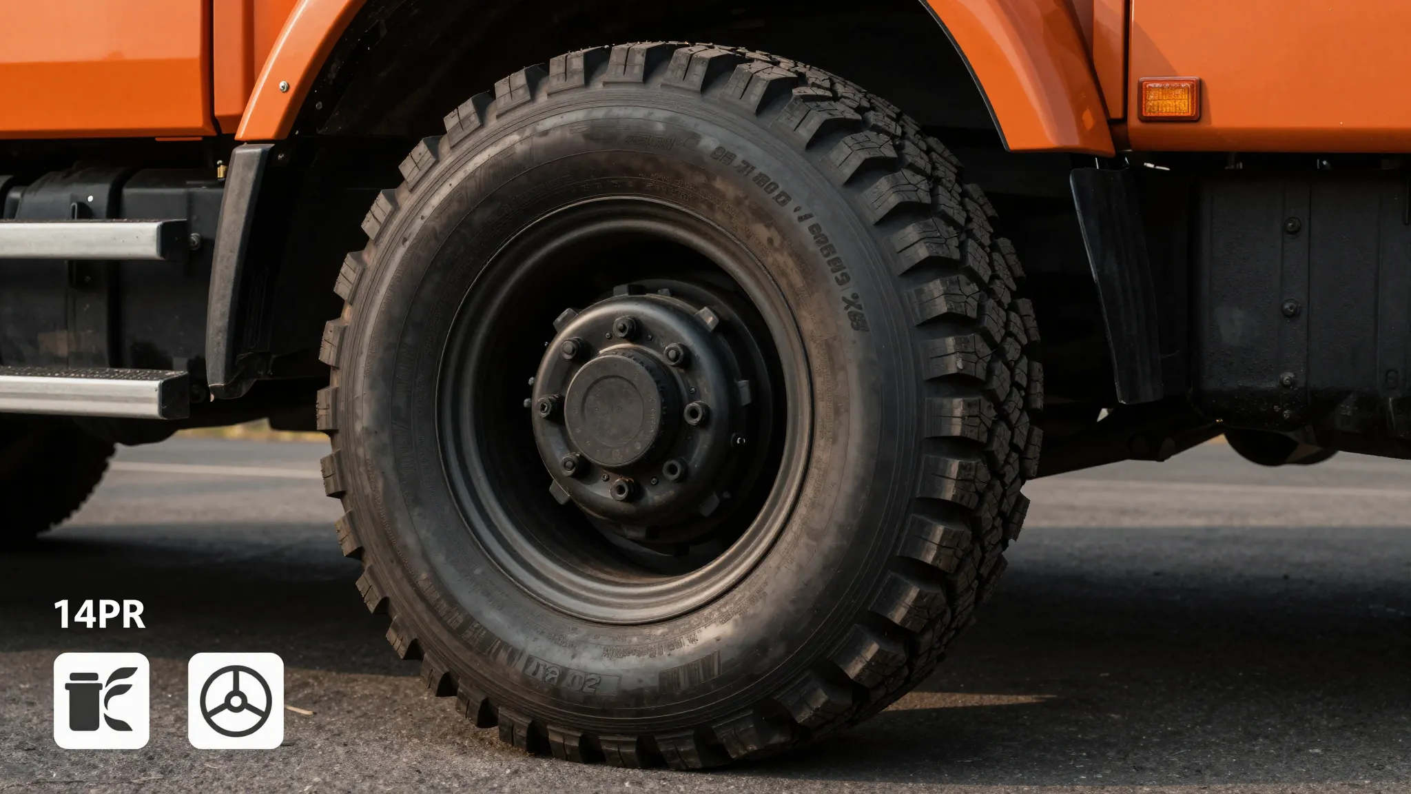 Commercial product photography of a truck tire 215/75R17.5, ...