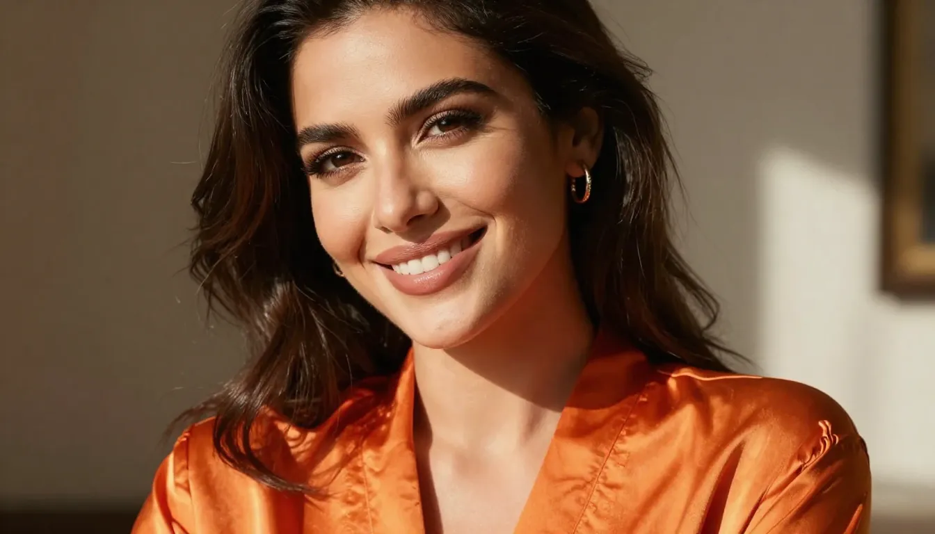 Close-up portrait of a radiant woman with a happy and confid...