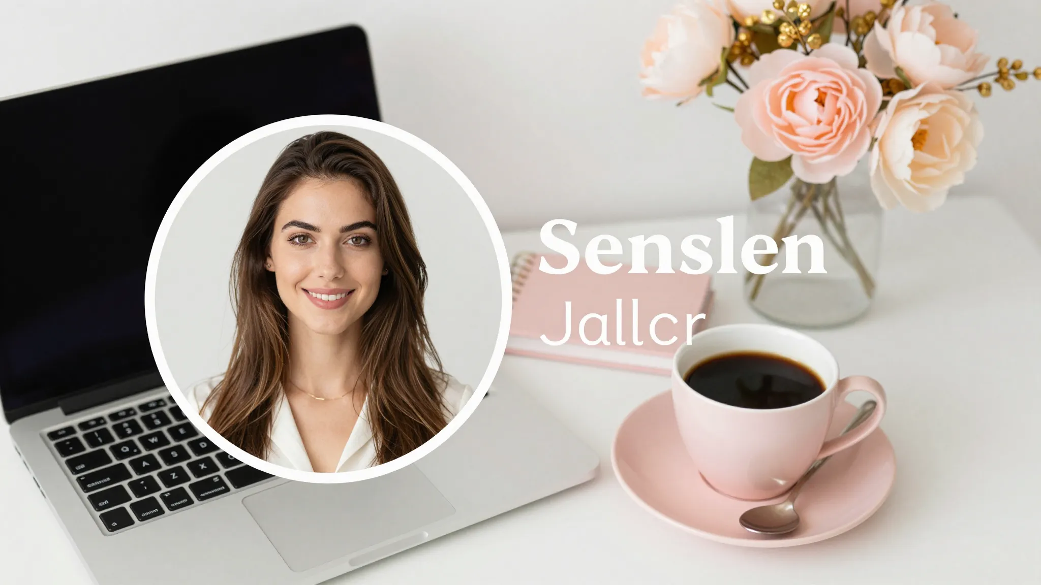 Professional author profile header, aesthetic workspace with...