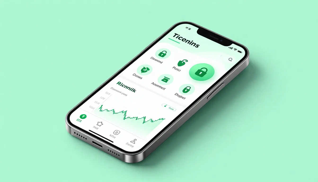 A modern smartphone displaying a banking app with security i...