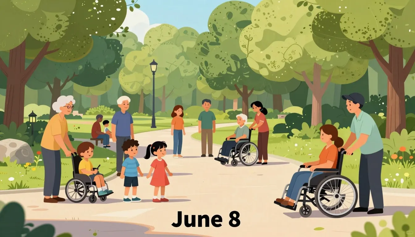 A heartwarming scene in a sunny public park with green trees...