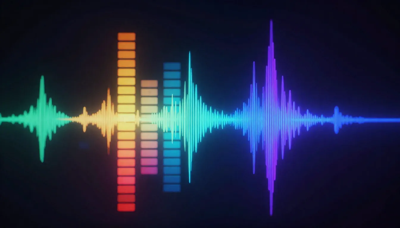 Visual representation of sound waves, colorful equalizer bar...