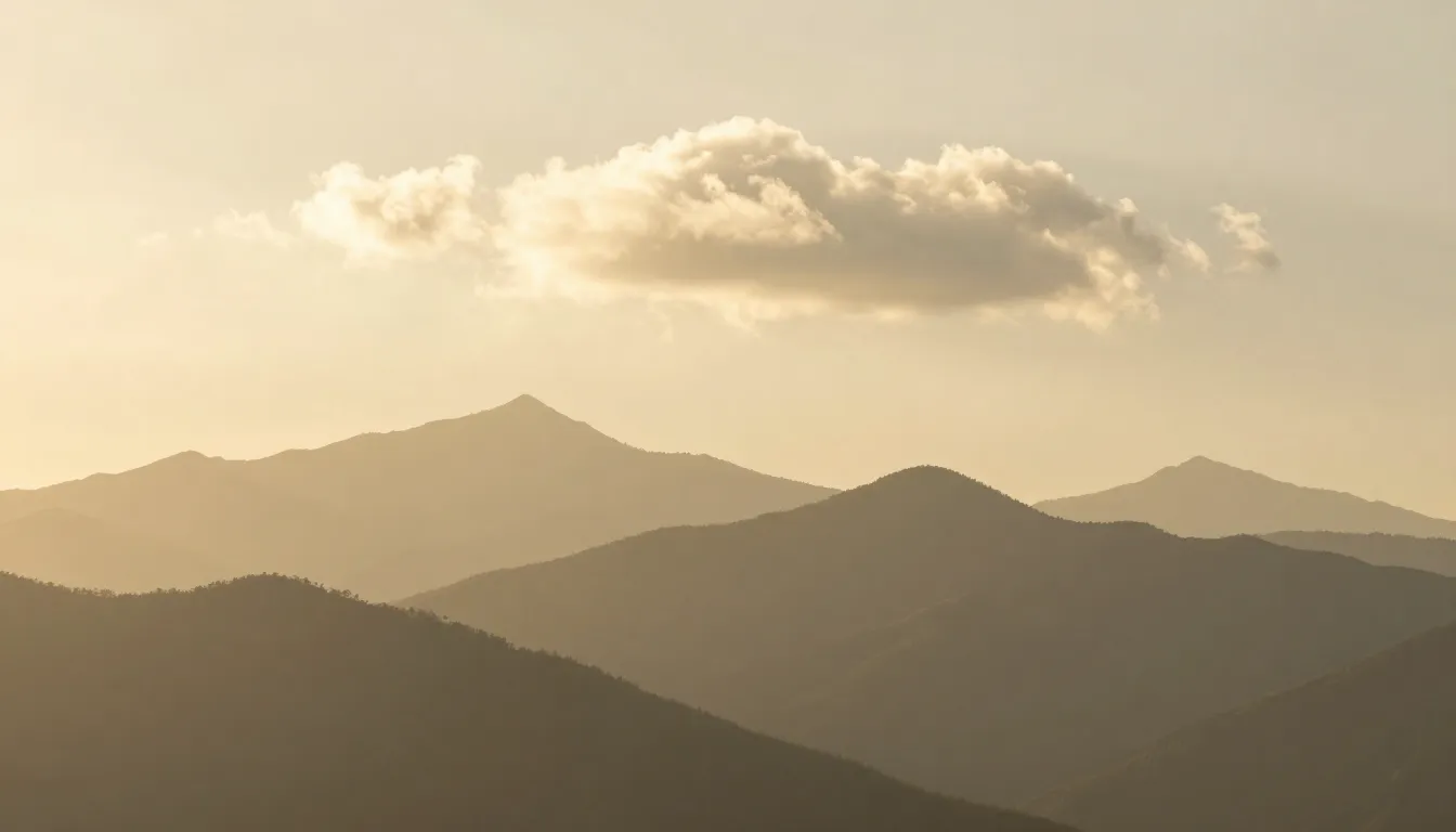 A serene and peaceful landscape with mountains in the backgr...