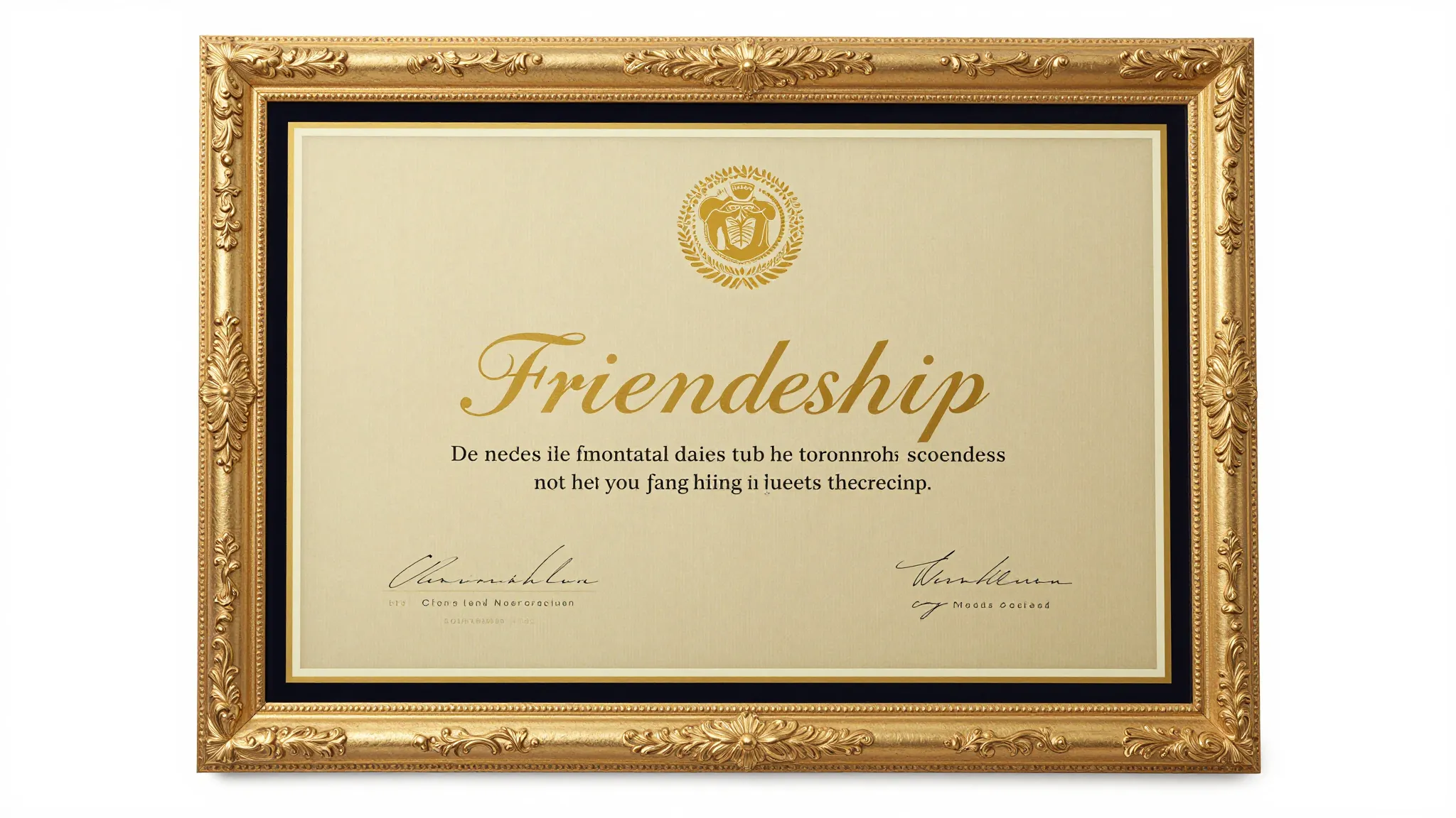 A luxury certificate frame with golden patterns, elegant typ...