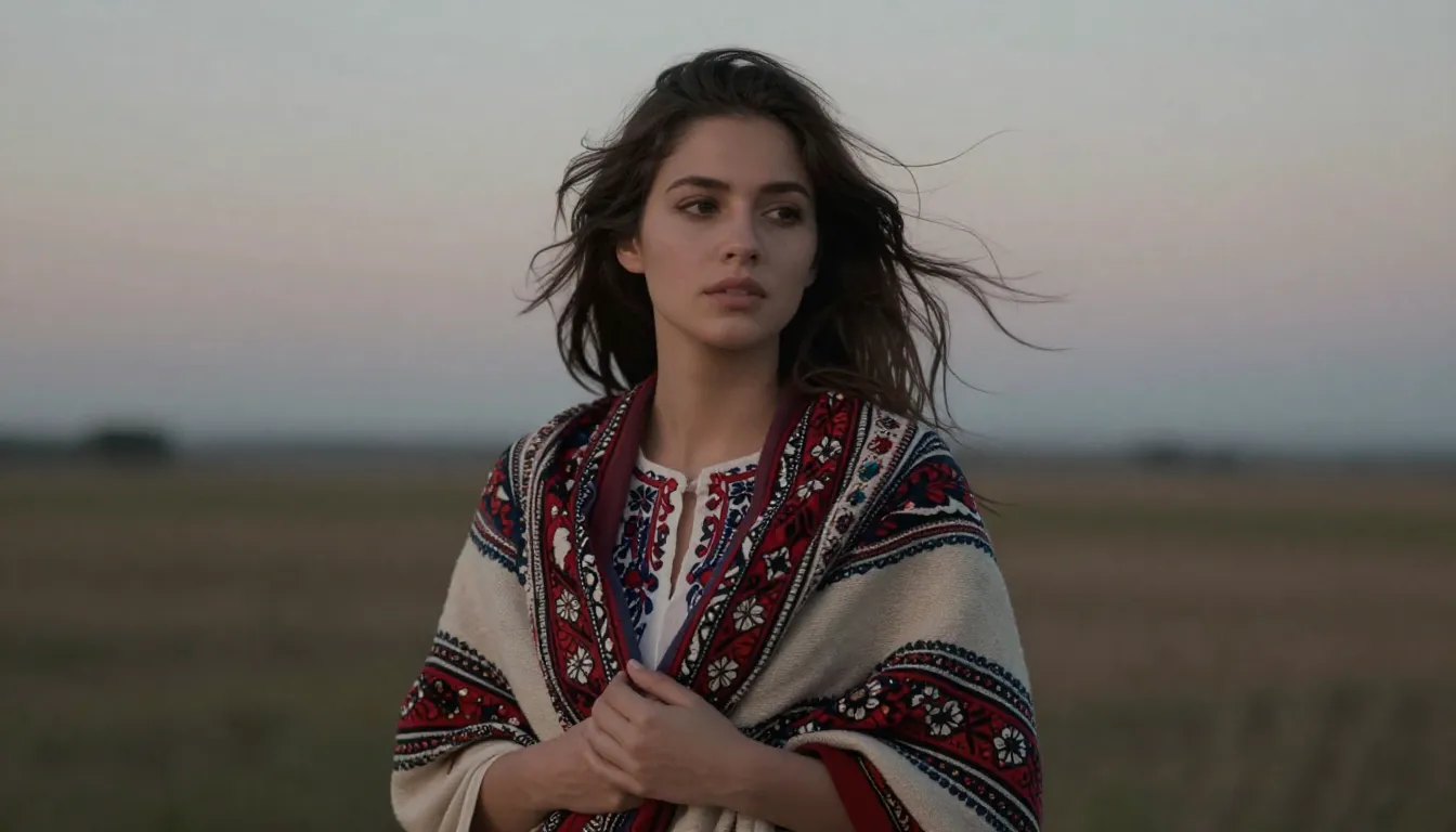 A beautiful woman with a soulful expression, wearing a shawl...