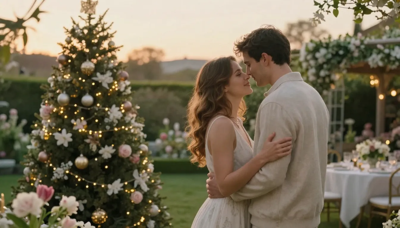A romantic and festive scene with a young couple in a beauti...