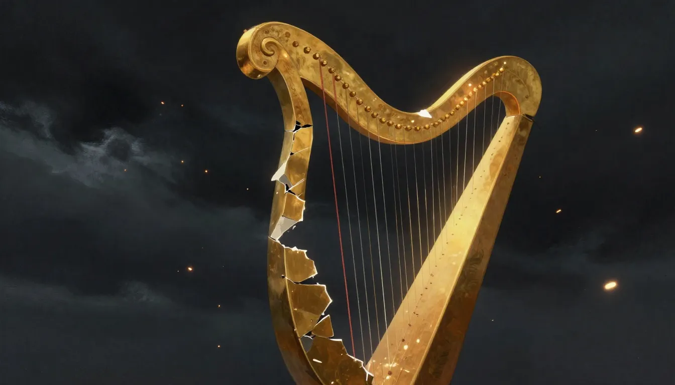 Abstract representation of grief and love, a broken golden l...