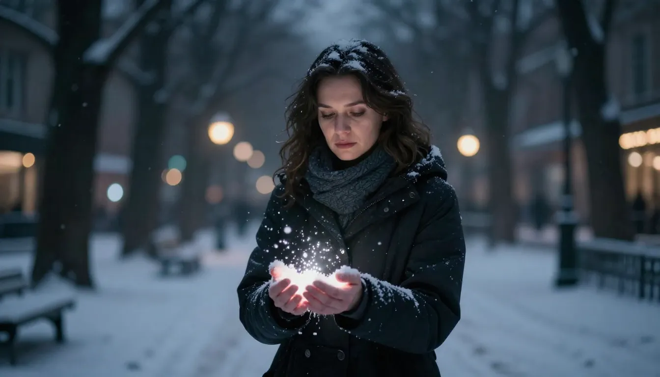 A fairytale-style realistic photo. An adult Slavic woman sta...