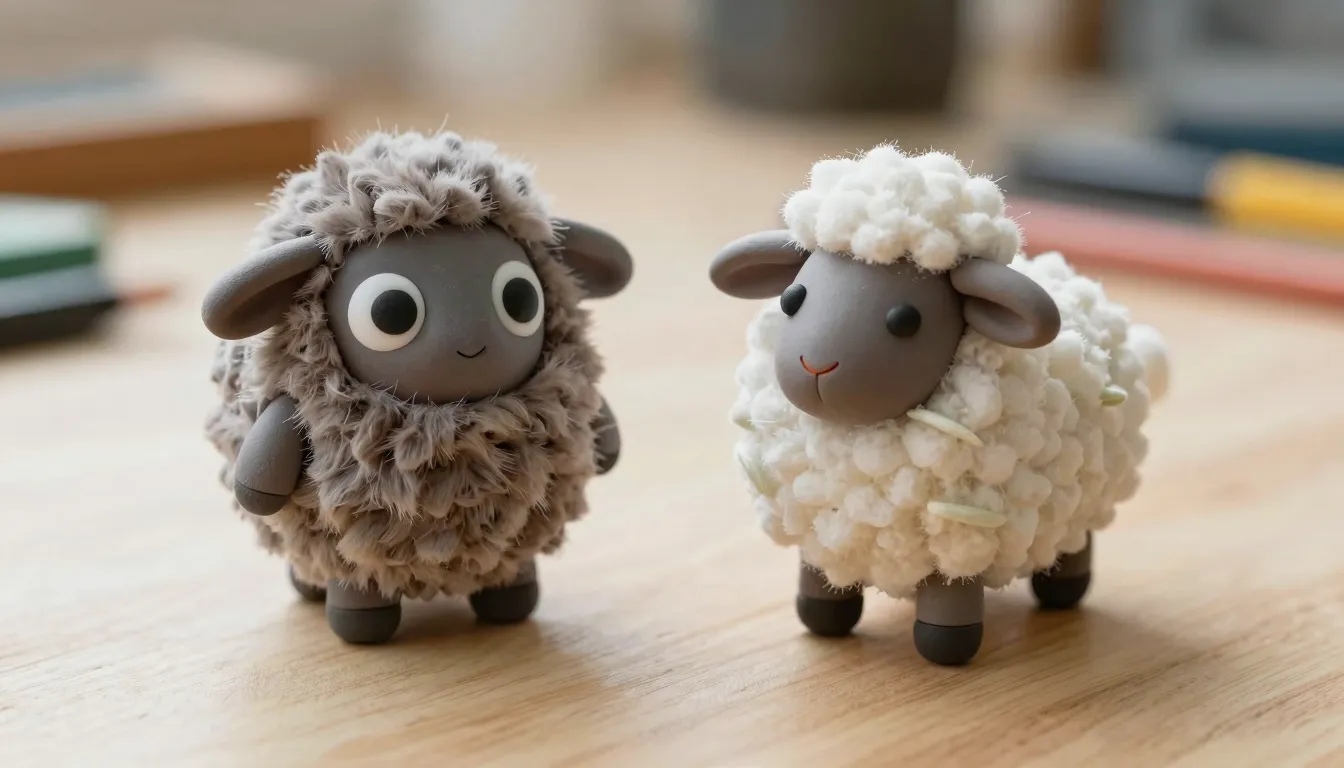 Two small, charming handmade toys. One is a whimsical, sligh...