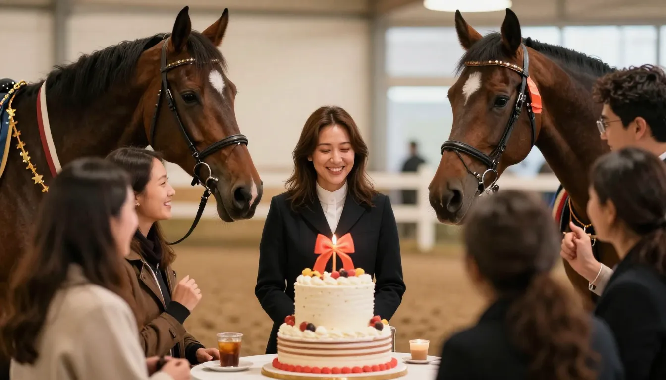 A festive and warm image of a birthday celebration at a hors...