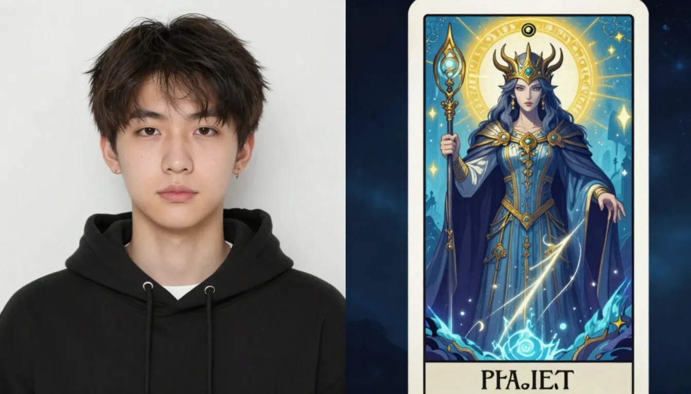 A split screen showing a simple portrait photo on one side a...