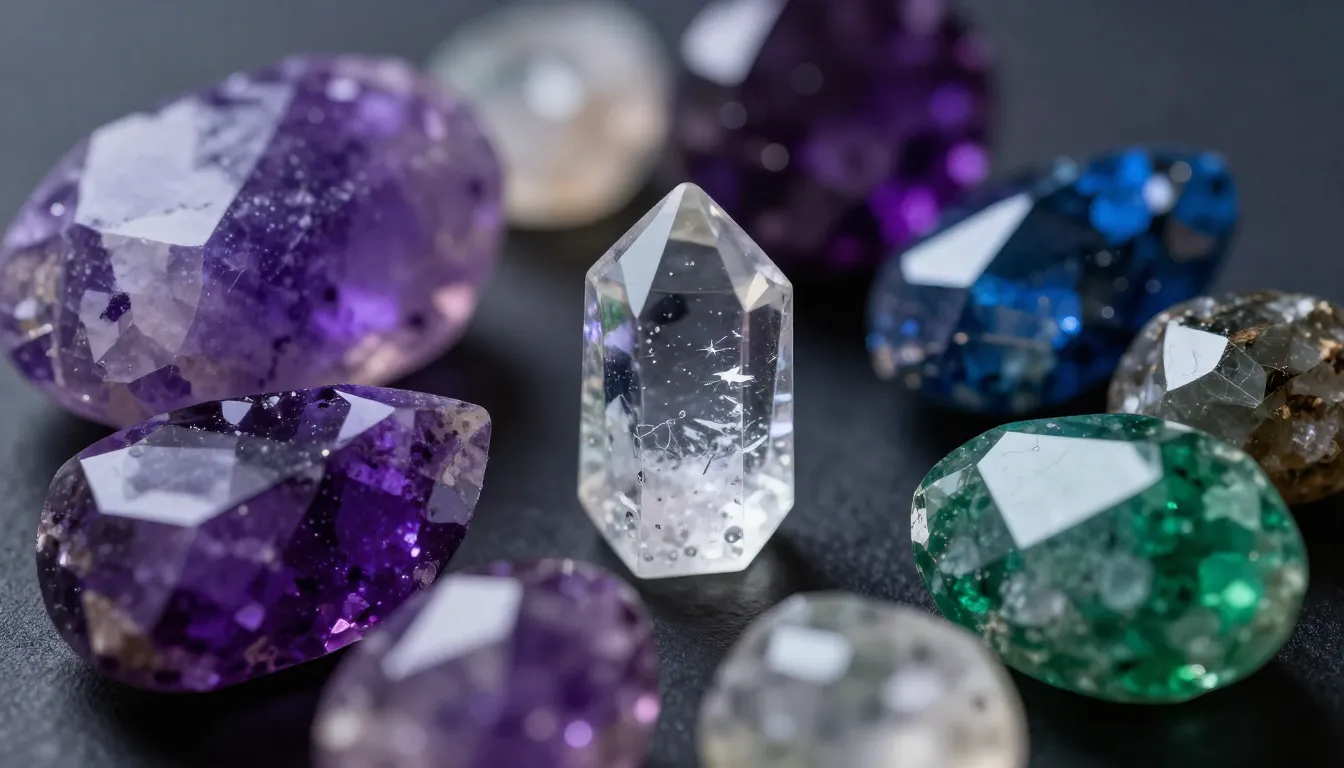 A collection of various realistic magical gemstones and crys...