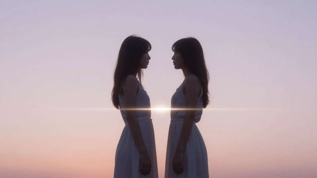 A minimalist album cover, a silhouette of two women standing...