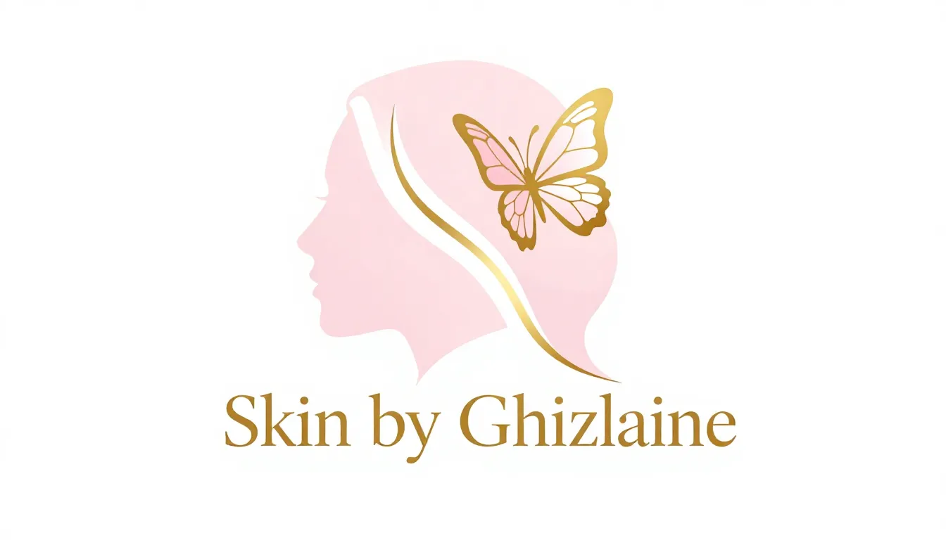 A luxurious logo for 'Skin by Ghizlane'. A soft feminine sid...