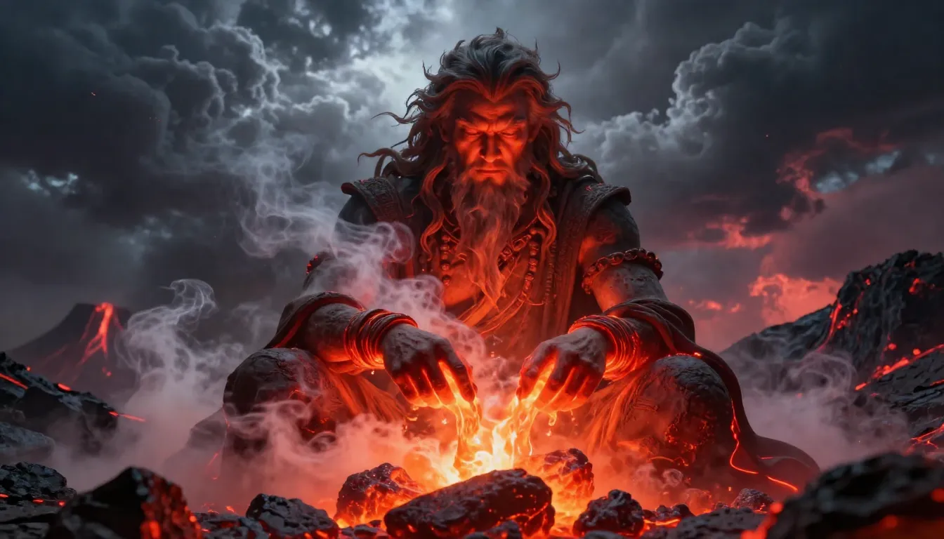 Close-up of a mythical old creator god sitting in the heaven...