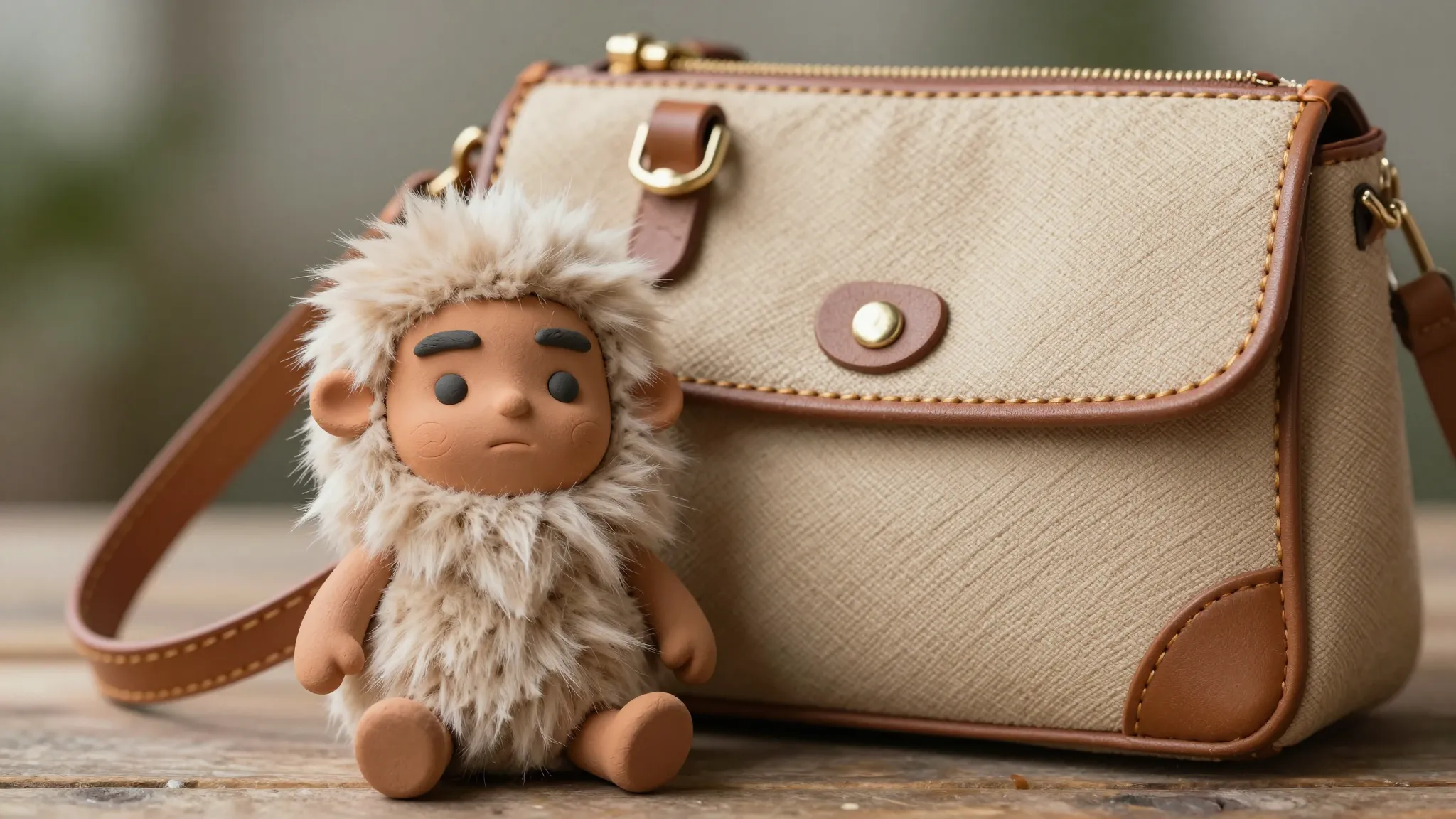 Close-up of a handmade fantasy toy with a detailed clay face...