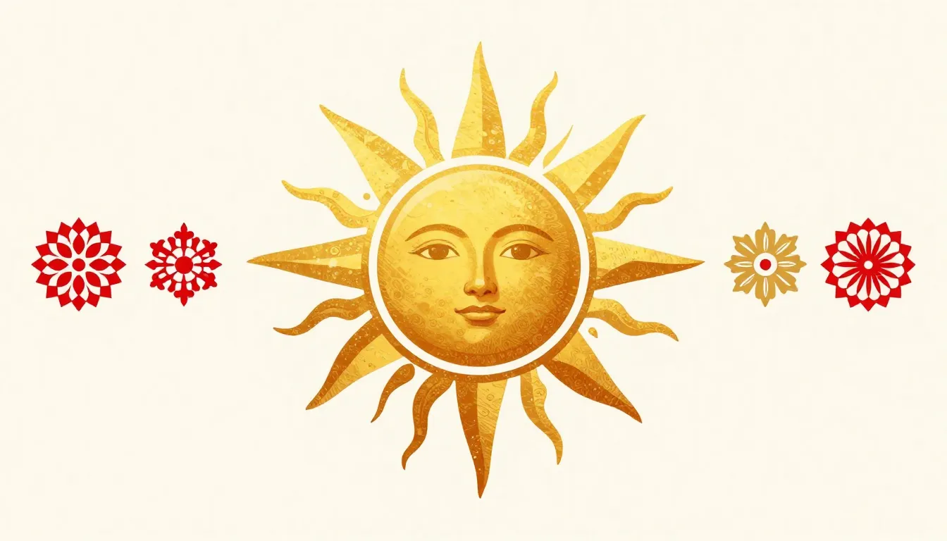 Graphic design for a Maslenitsa poster, stylized golden sun ...