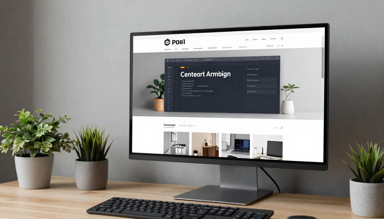 A professional web developer workspace with a large monitor ...