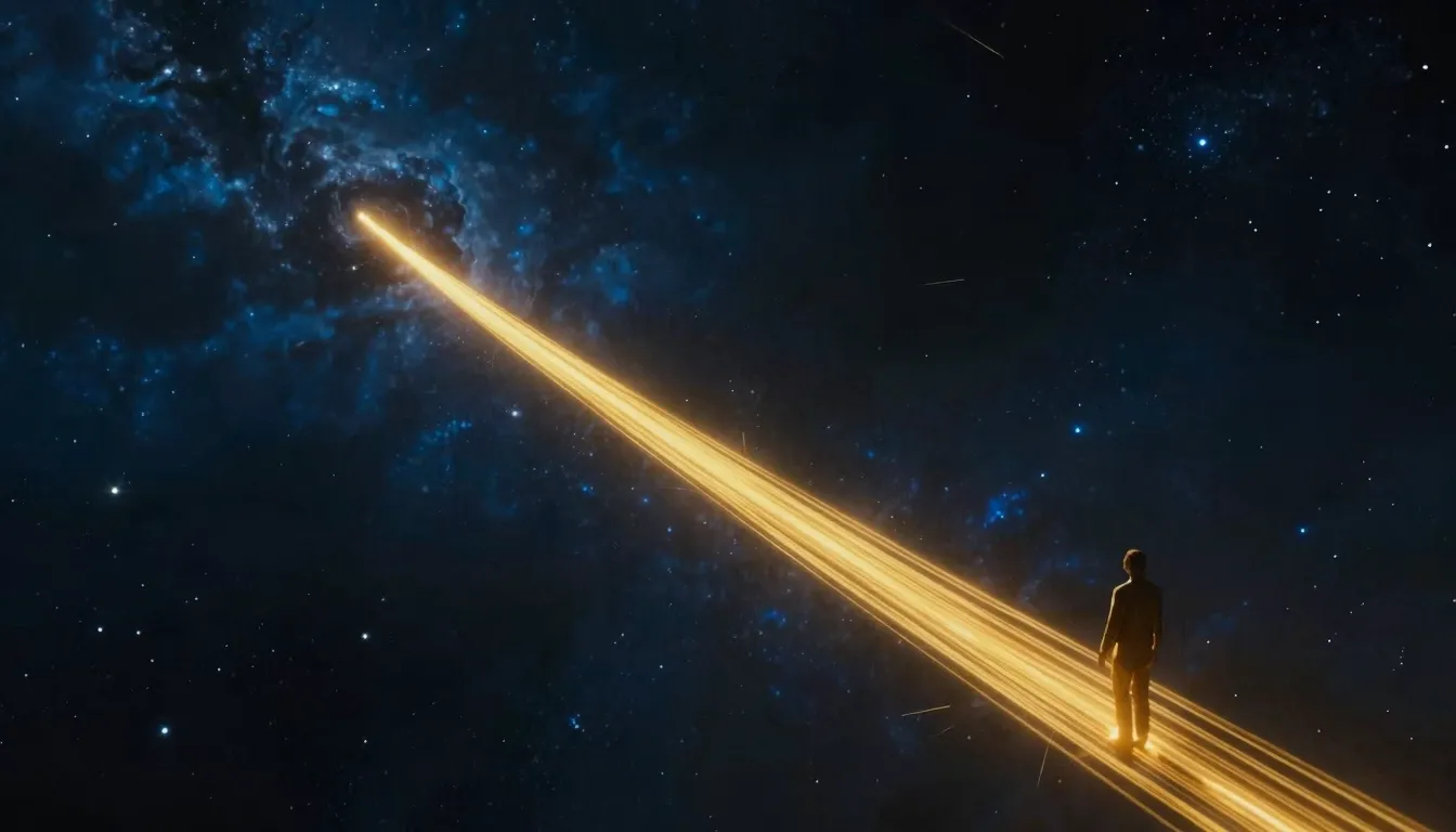 A glowing golden thread stretching through a vast cosmic voi...