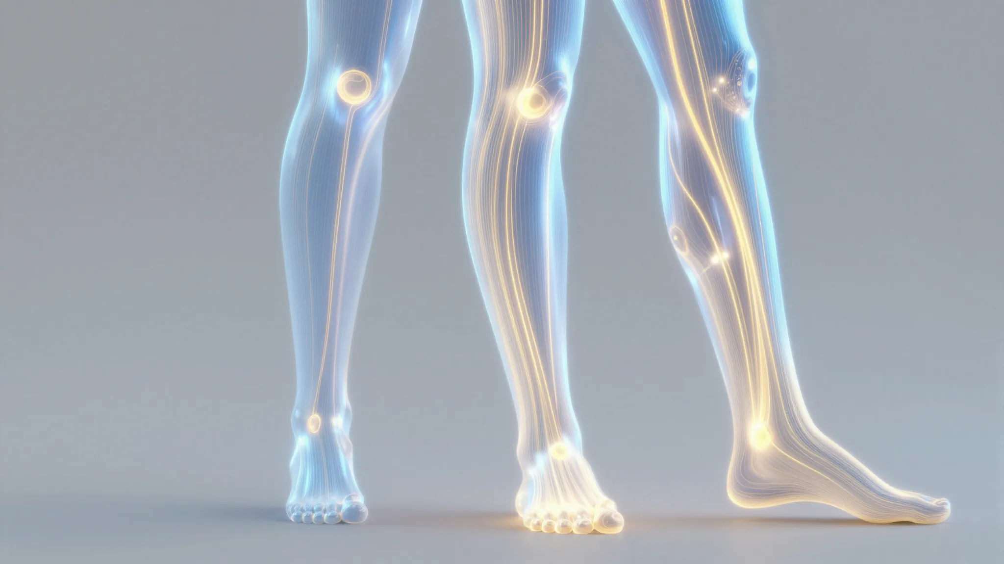 Abstract representation of energy flow through legs, glowing...