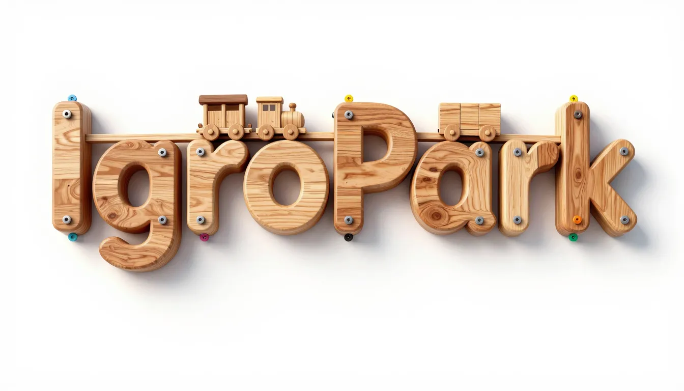 3D logo 'IgroPark', letters crafted from polished natural wo...