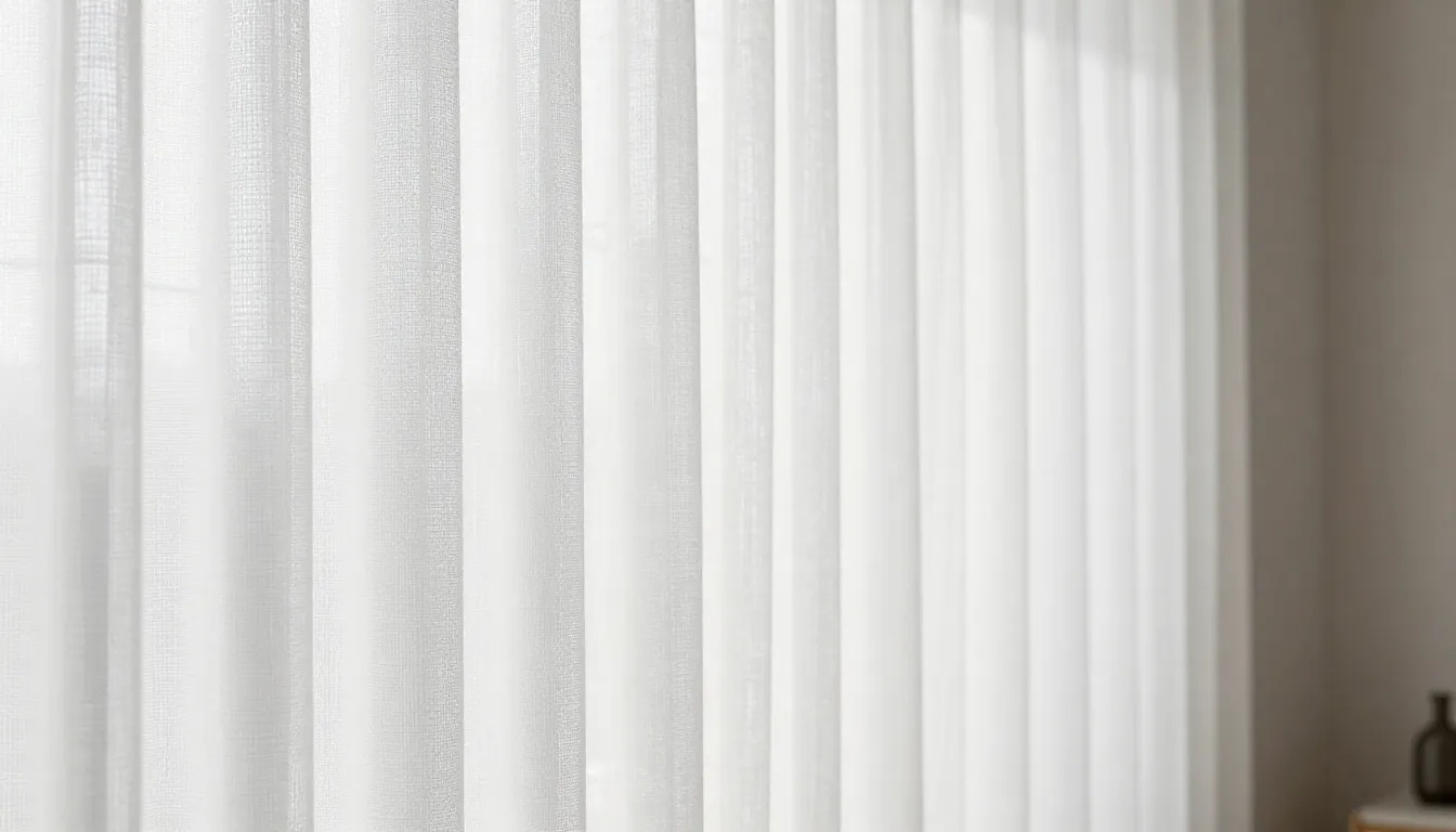 Close-up of high-quality white vertical tulle dikey blinds, ...