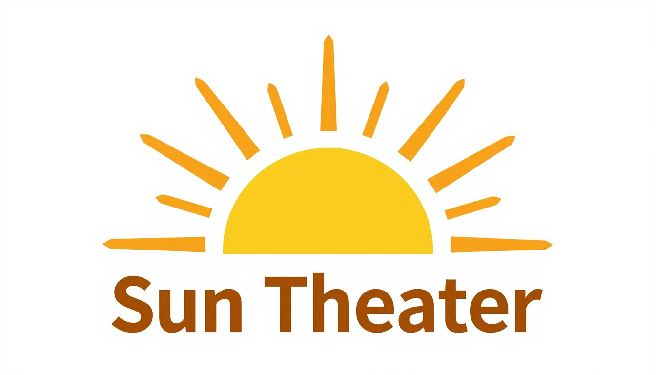 Logo design for 'Sun Theater', a stylized sun with 13 distin...