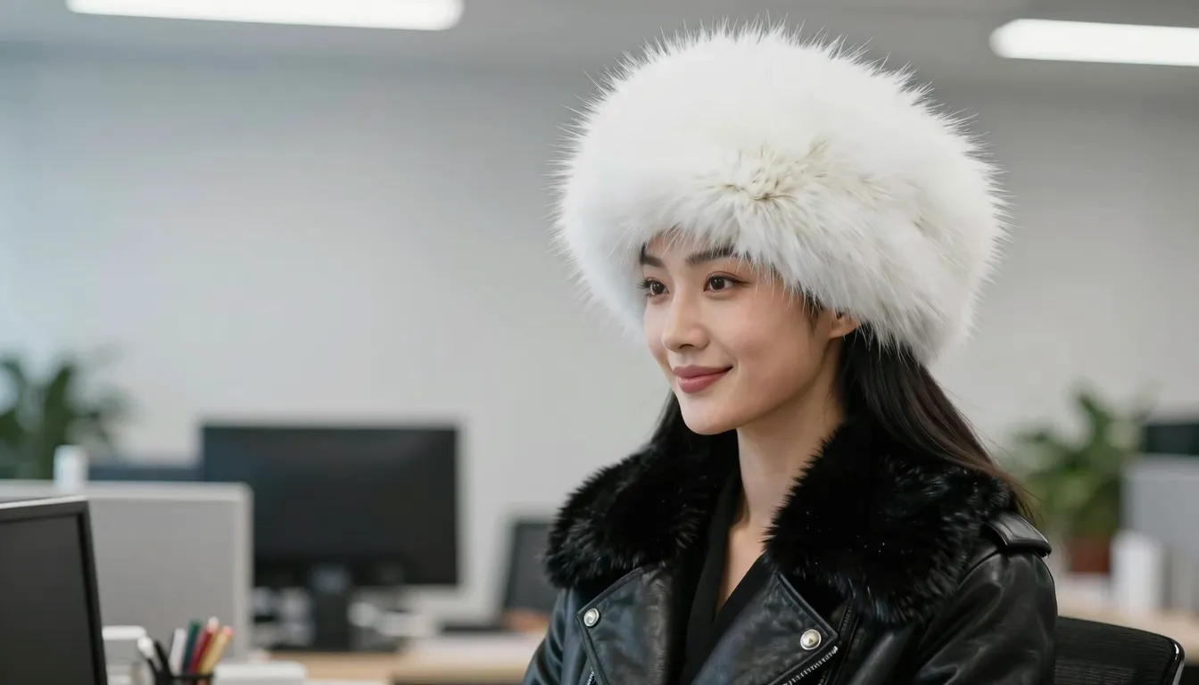 A stylish Chinese woman in a luxury black leather coat with ...