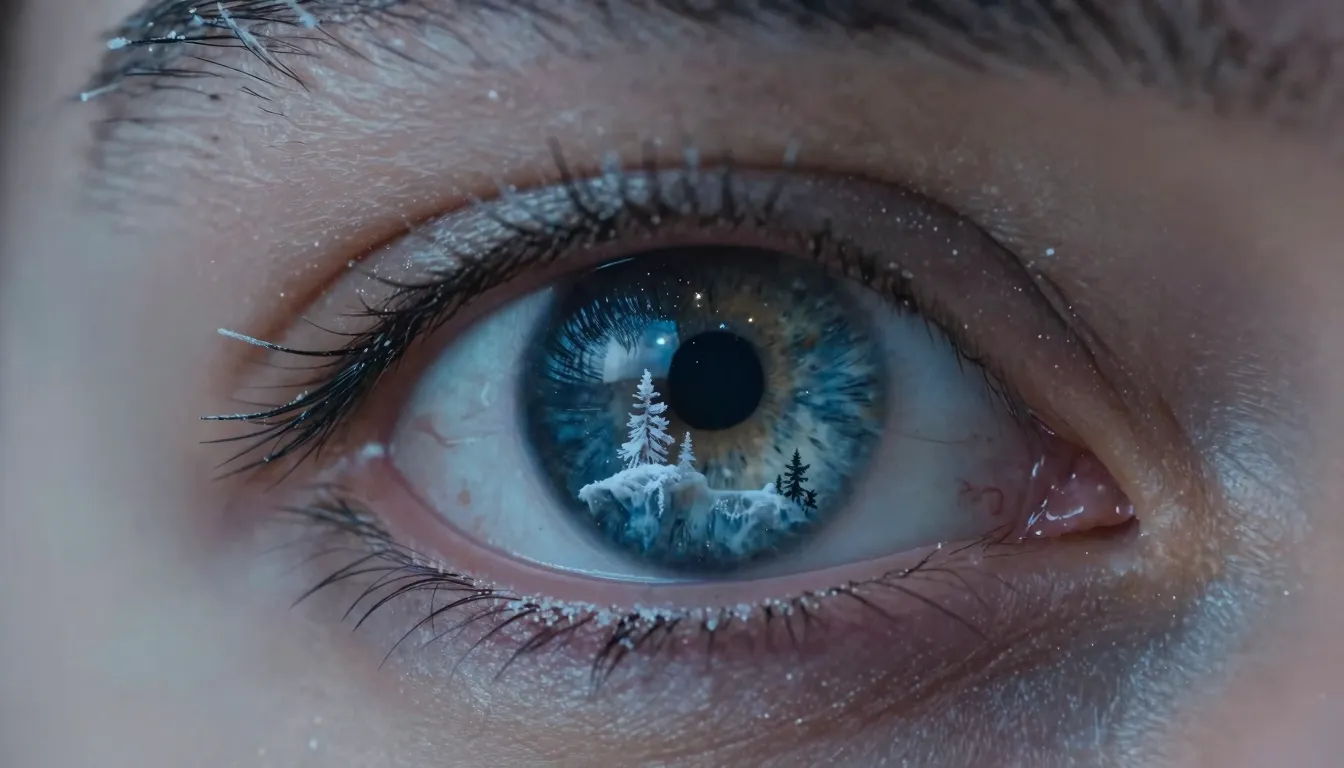 Extreme cinematic close-up of a man's eye. The iris is a dee...