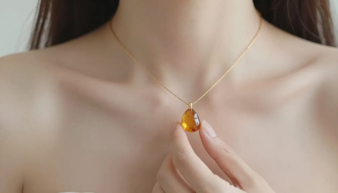 Minimalist aesthetic photo of a woman wearing a delicate amb...