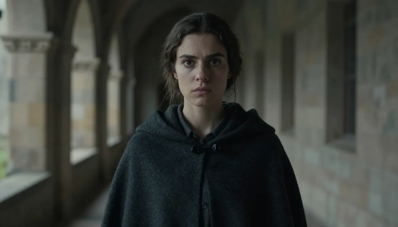 A stark, realistic portrait of a young Spanish woman with in...