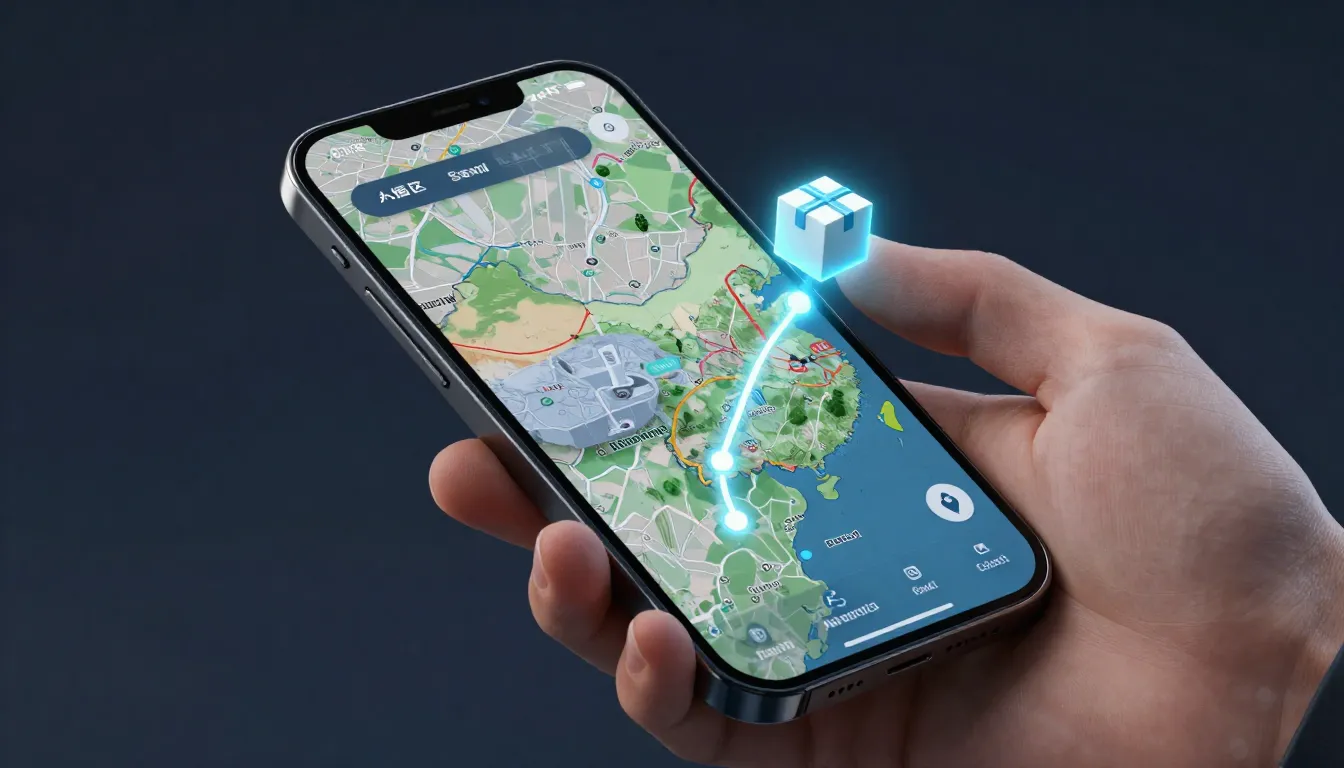 A hand holding a smartphone showing a map of China with a gl...