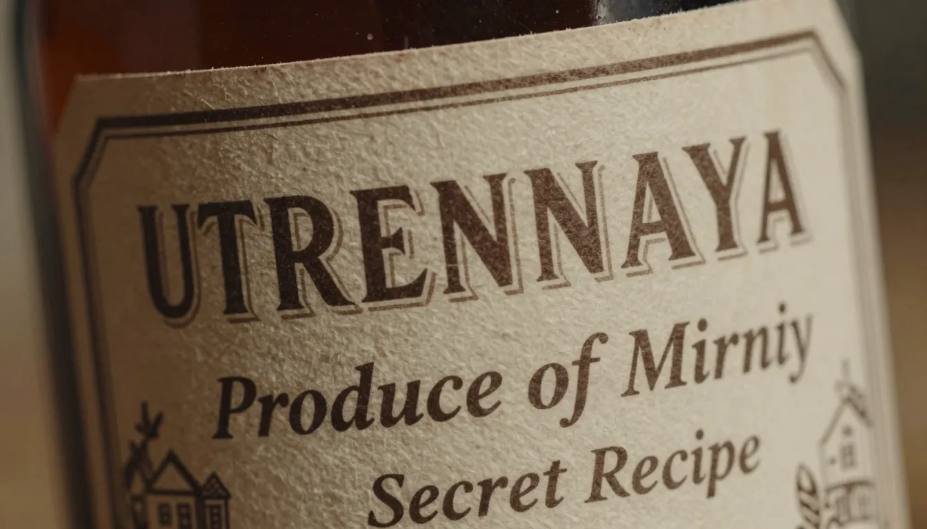 Close-up of a vintage bottle label for 'UTRENNYAYA' herbal t...
