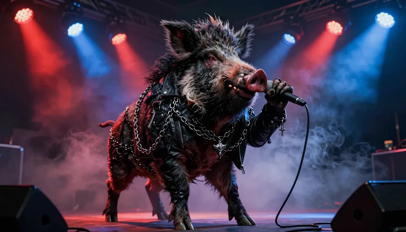 Dark fantasy art, an anthropomorphic undead wild boar standi...