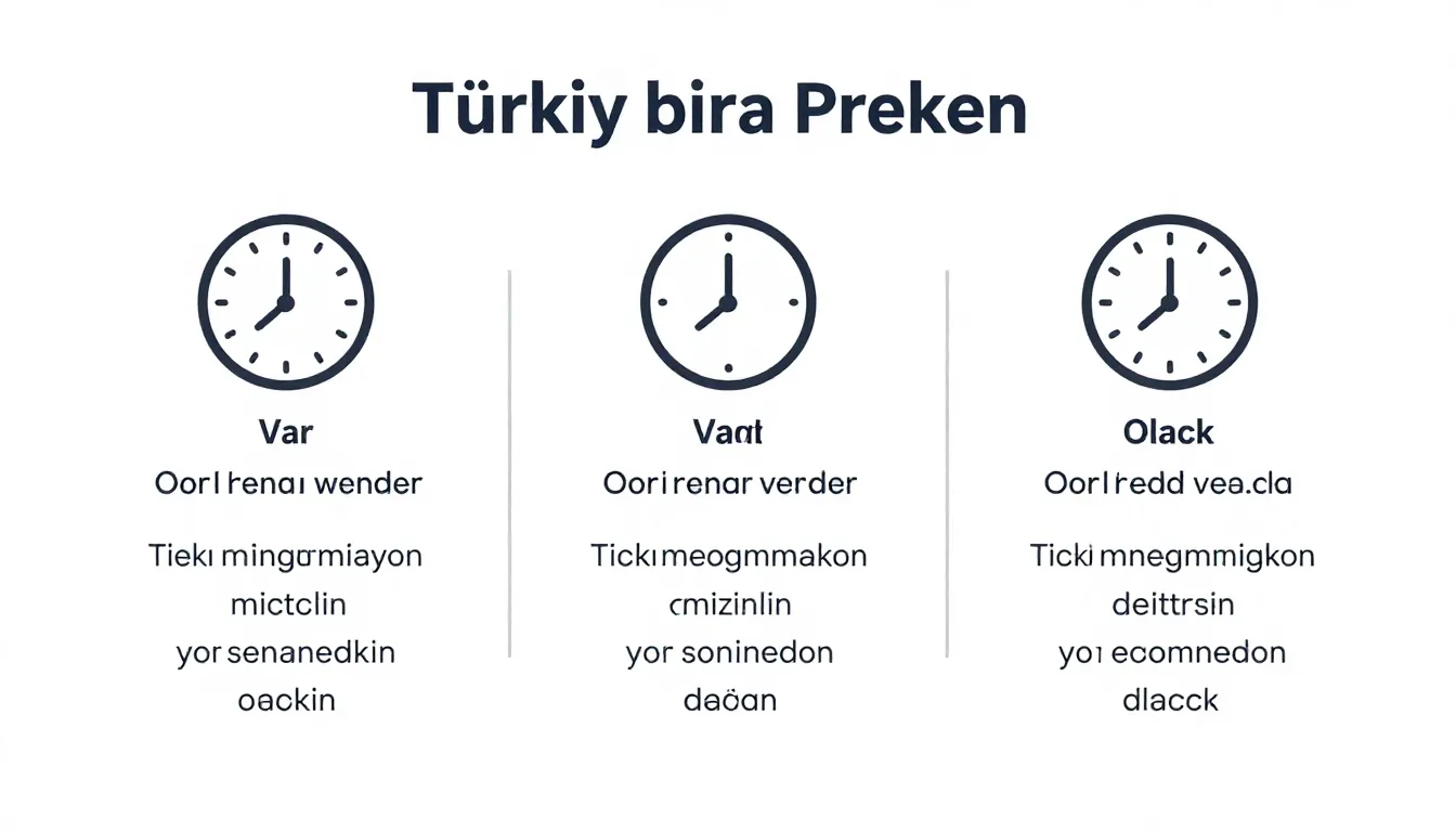 Infographic showing Turkish grammar rules for Var, Vardı, an...
