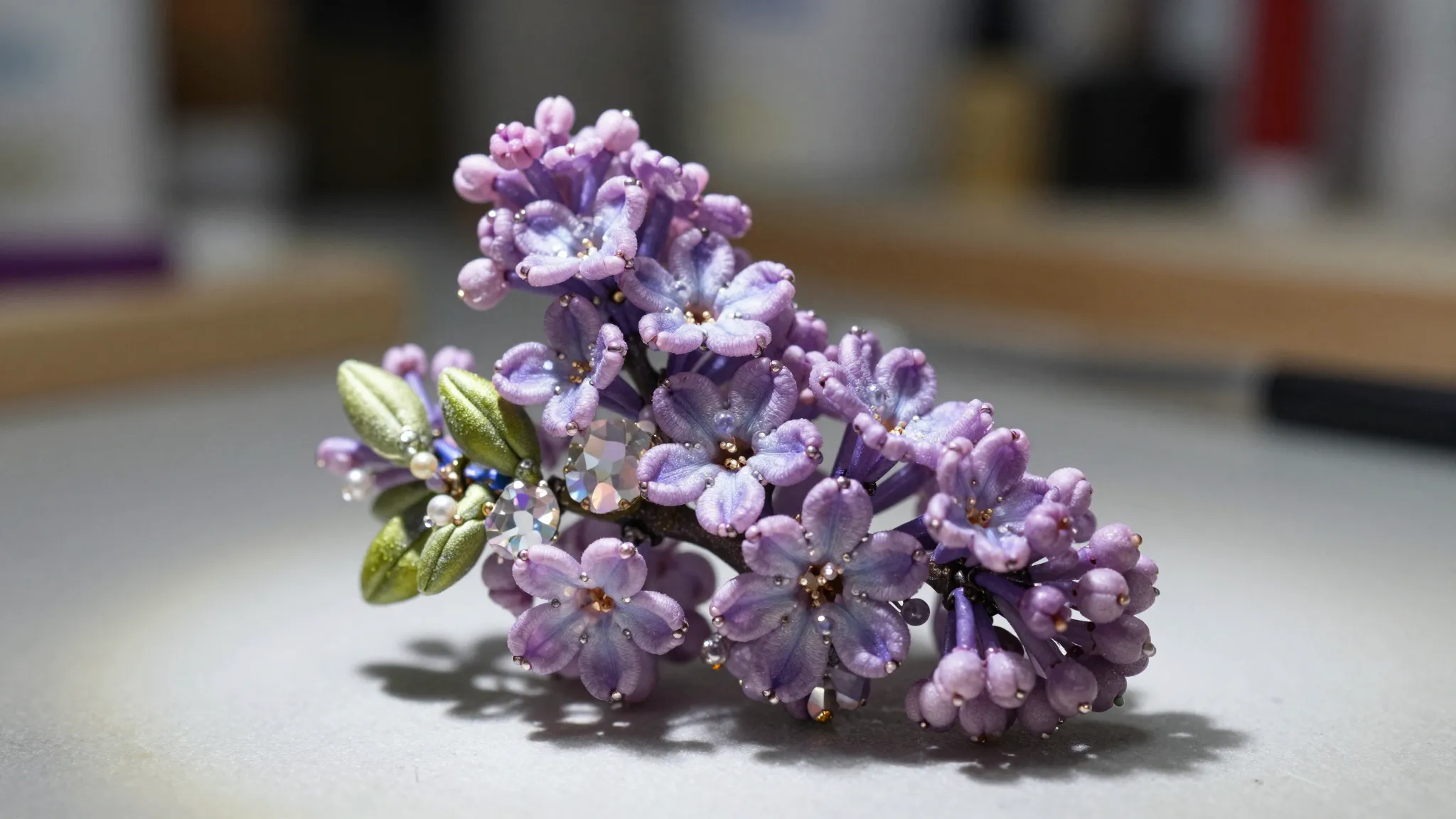 A beautiful handmade lilac brooch made of beads and crystals...