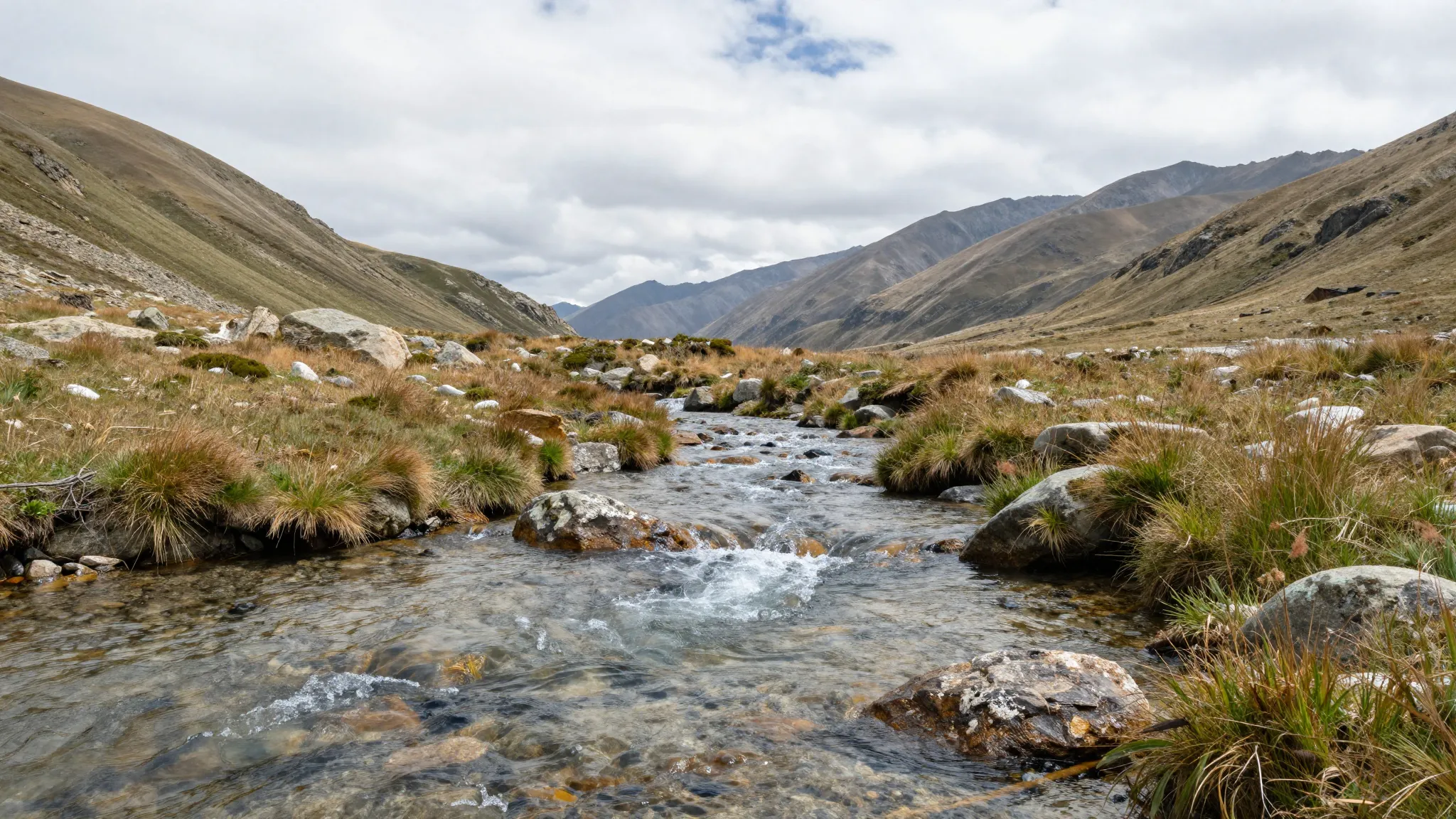 A serene landscape with a clear mountain stream, symbolizing...