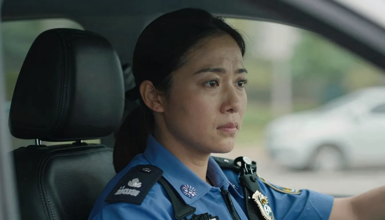 Close-up of a female police officer inside a special transpo...