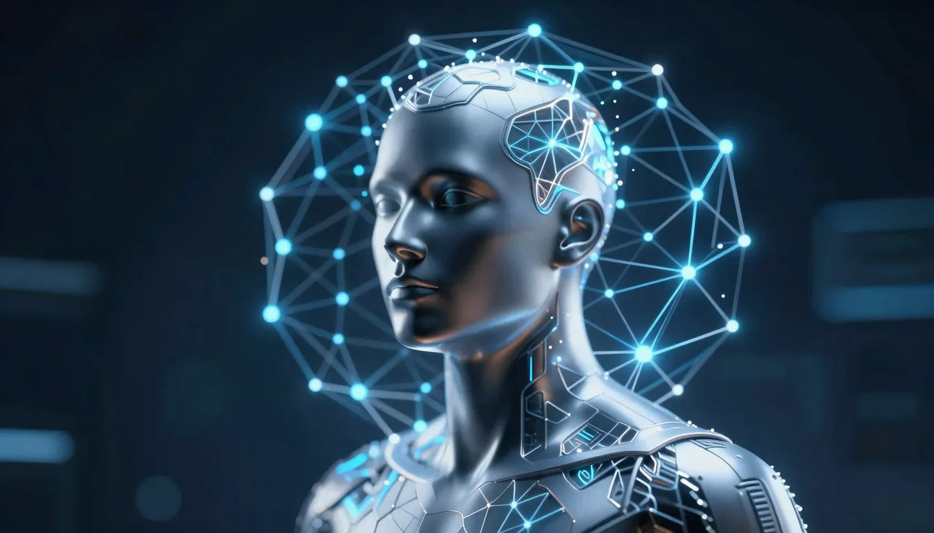 Futuristic digital identity concept, glowing neural network ...