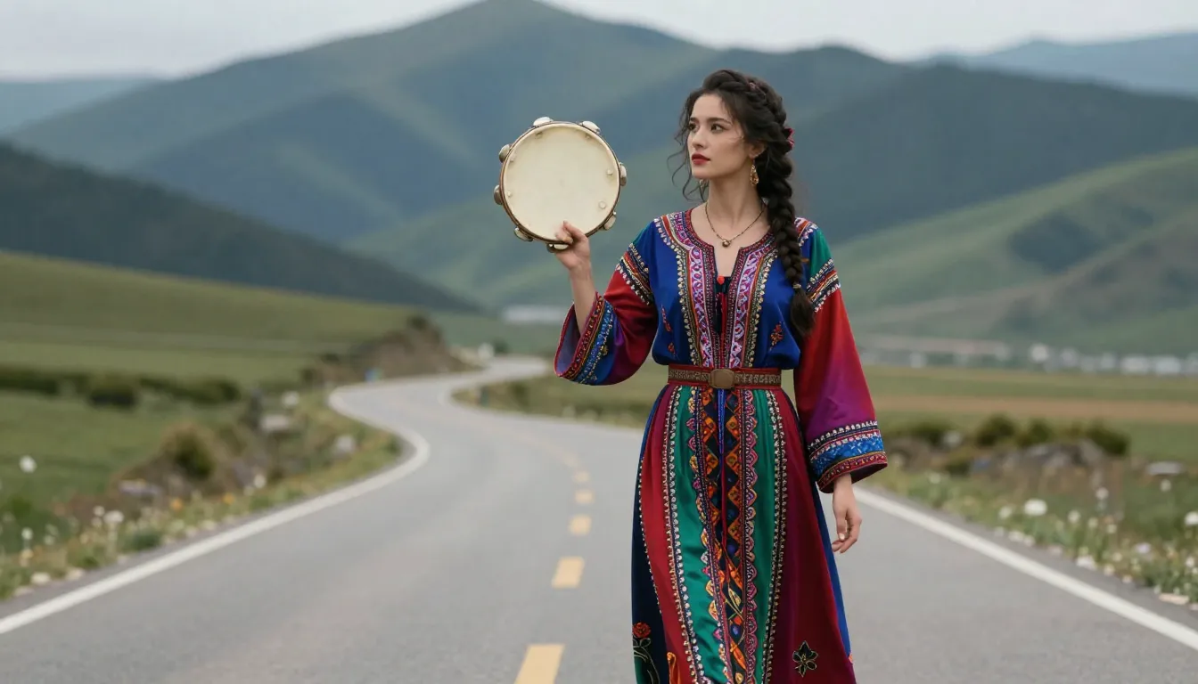 A beautiful woman in a colorful traditional gypsy dress stan...